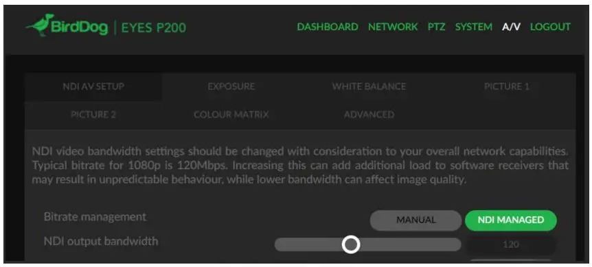 BirdDog P200 Eyez PTZ Camera Datasheet - NDI Bandwidth management