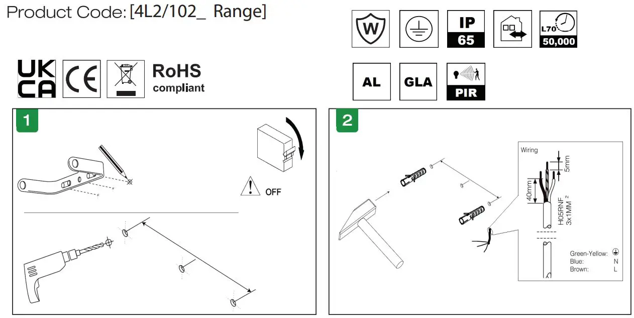 4lite 4L2-102 Floodlight Range Instructions - How to use
