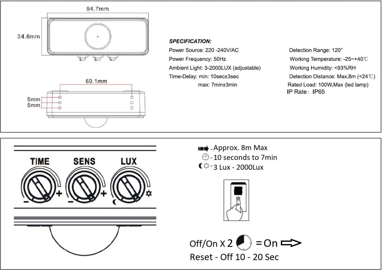 4lite 4L2-102 Floodlight Range Instructions - PIR Settings