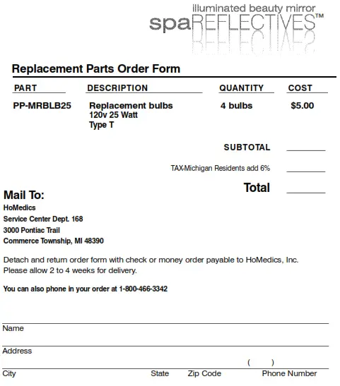 Homedics M-10021 illuminated beauty mirror spa REFLECTIVES - table