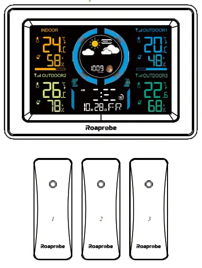 Roaprobe E0397WST4H4PR-V1 Wireless Color Weather Station with 3 Remote Sensors