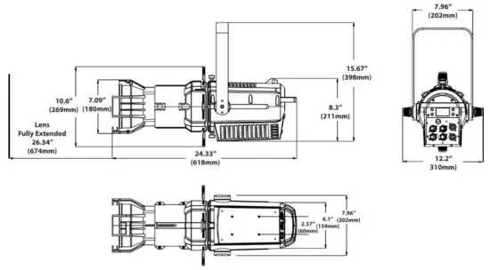 ELATION ELAT-CWP713 CW Profile HP LED Spotlight - DRAWINGS