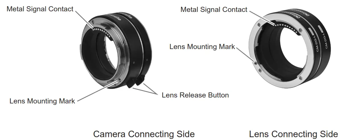 Commlite Automatic Macro Extension Tube Set for L Mount CM DG L - Components