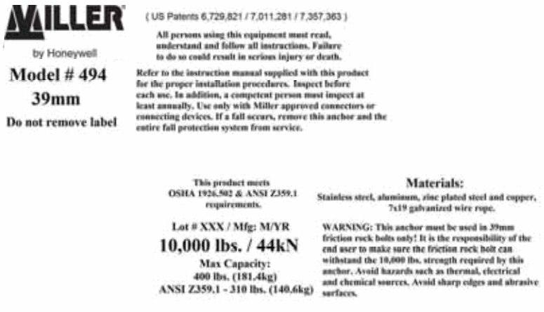 Miller 494 Grip Friction Bolt Anchorage Connector - 5