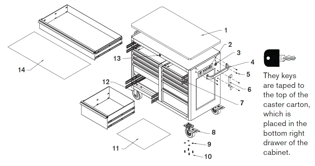 Montezuma M462406CH, M462411TC 46X24 Inch Tool Chest and Cabinet 4