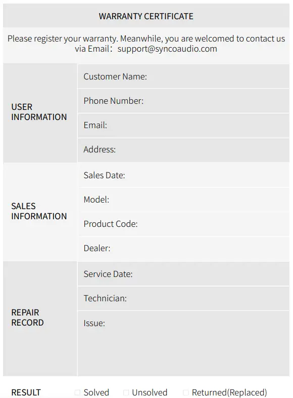 Warranty Certificate