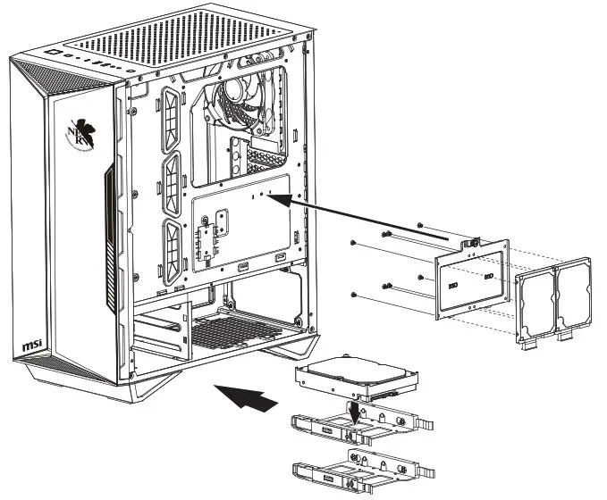 msi MPG GUNGNIR 110R EVA e PROJECT Gaming Case - SSD & HDD Installation
