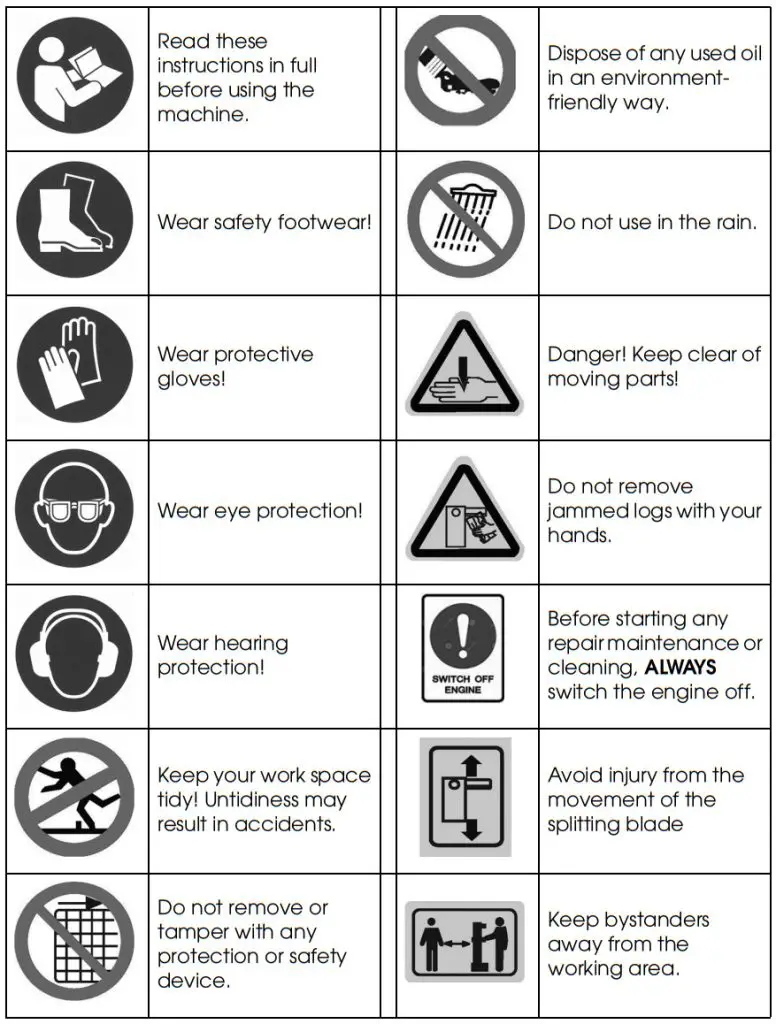Clarke 3402041 Petrol Driven Log Splitter - SAFETY SYMBOLS