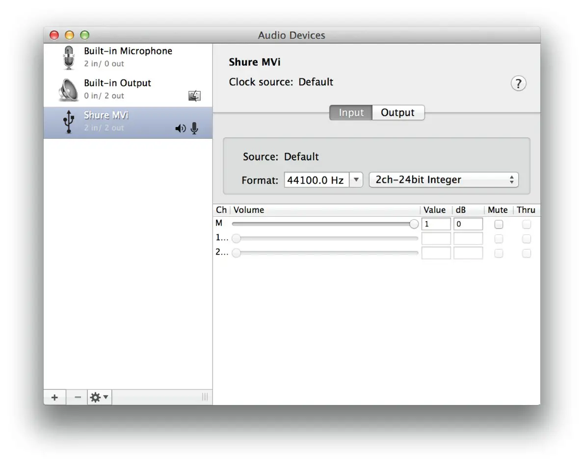 Audio Midi Settings panel