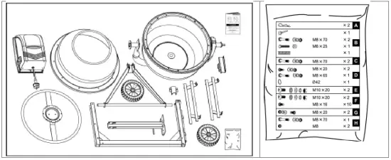 ZIPPER ZI BTM160 Concrete Mixer - Delivery Content