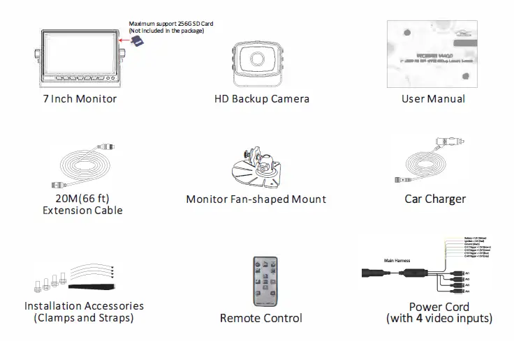 VECLESUS VMQD 7 Inch 1080P HD DVR Wired Backup Camera System fig 1