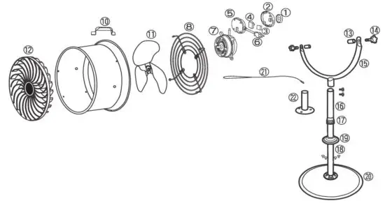 MAXX AIR HVPF16 High Velocity Pedestal 16 Inch Turbo Fan - Parts List
