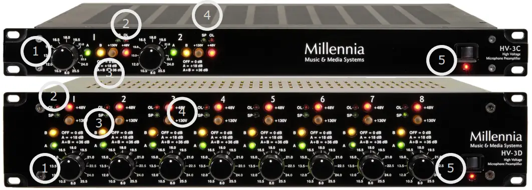 Millennia HV 3D High Voltage Microphone Preamplifiers - Front Panel