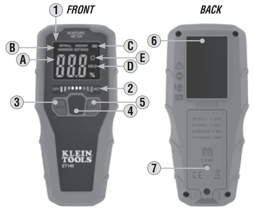 KLEIN TOOLS ET140 Pinless Moisture Meter - Fig 1