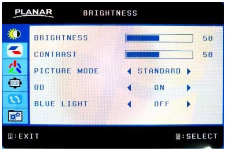 PLANAR PLN2400 24 inch 1920 x 1080 Full HD Computer Monitor - OSD Menu