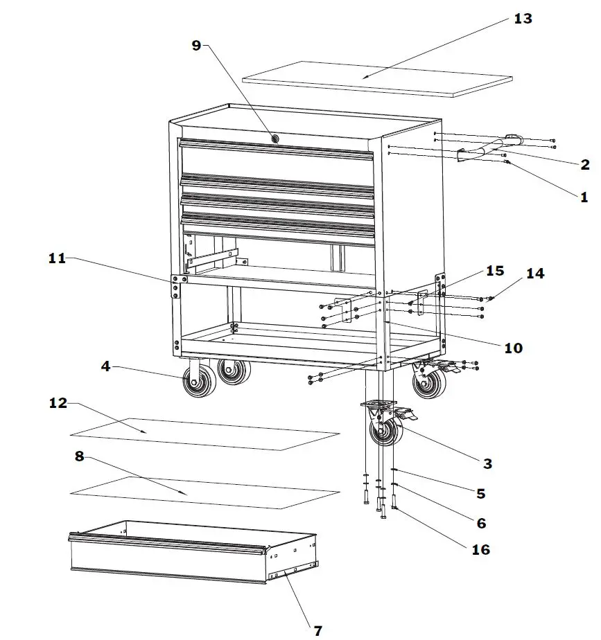Montezuma 3605UC 36 Inch 5 Drawer Utility Cart-2
