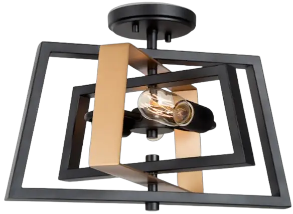 Uolfin A03773 Quinn 2-Light 13.6-Inch Black Incandescent Semi-Flush Mount Light