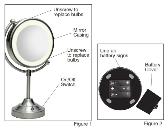 Homedics M-6011 illuminated beauty mirror spa REFLECTIVES Instruction - Instructions for Use