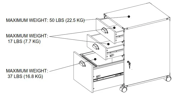 Corner Office HUAL1401 Cady Mobile Pedestal- Capacity