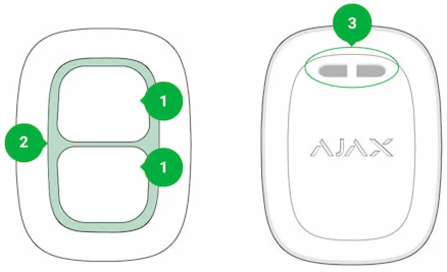 AJAX DoubleButton Wireless Hold Up Device with Advanced Protection - Functional elements
