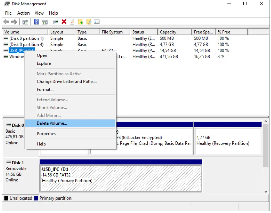 SIEMENS SIMATIC IPC Industrial Edge Device User Manual - To delete a partition, right click on USB stick