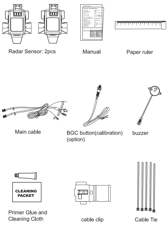 RoyalTek RAR-7000 Radar Sensor - packing list