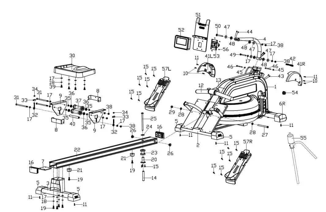 JLL AQUA 1 Water Rower Instruction Manual - EXPLODED DIAGRAM