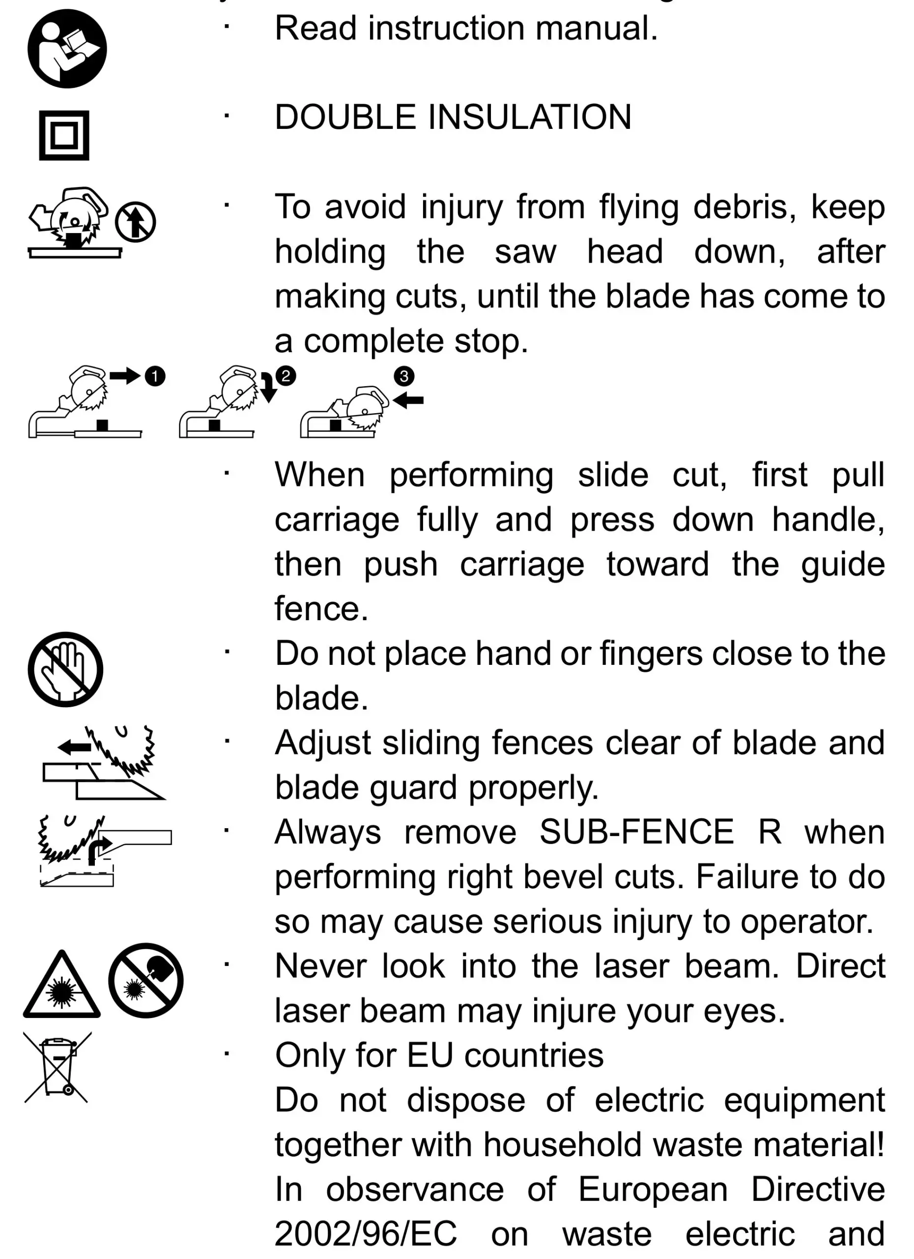 makita LS1018L Slide Compound Miter Saw - Symbols