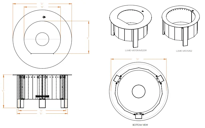 FIREGEAR LUME-MS2SR LUME Freestanding Smoke-less Fire Pit - Dimensions
