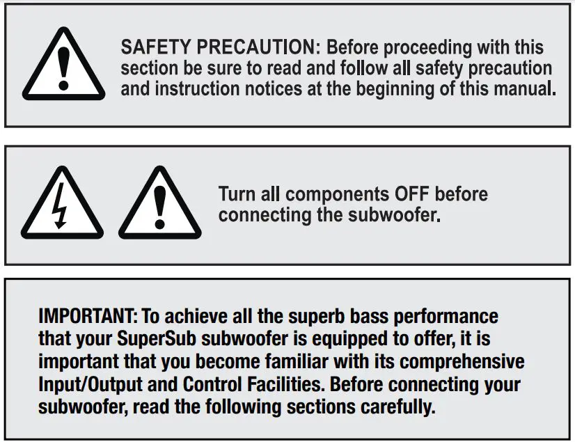 GoldenEar Technology 317SSUBX SuperSub X 1400w Dual-Plane Inertially Balanced Subwoofer - Subwoofer Connection