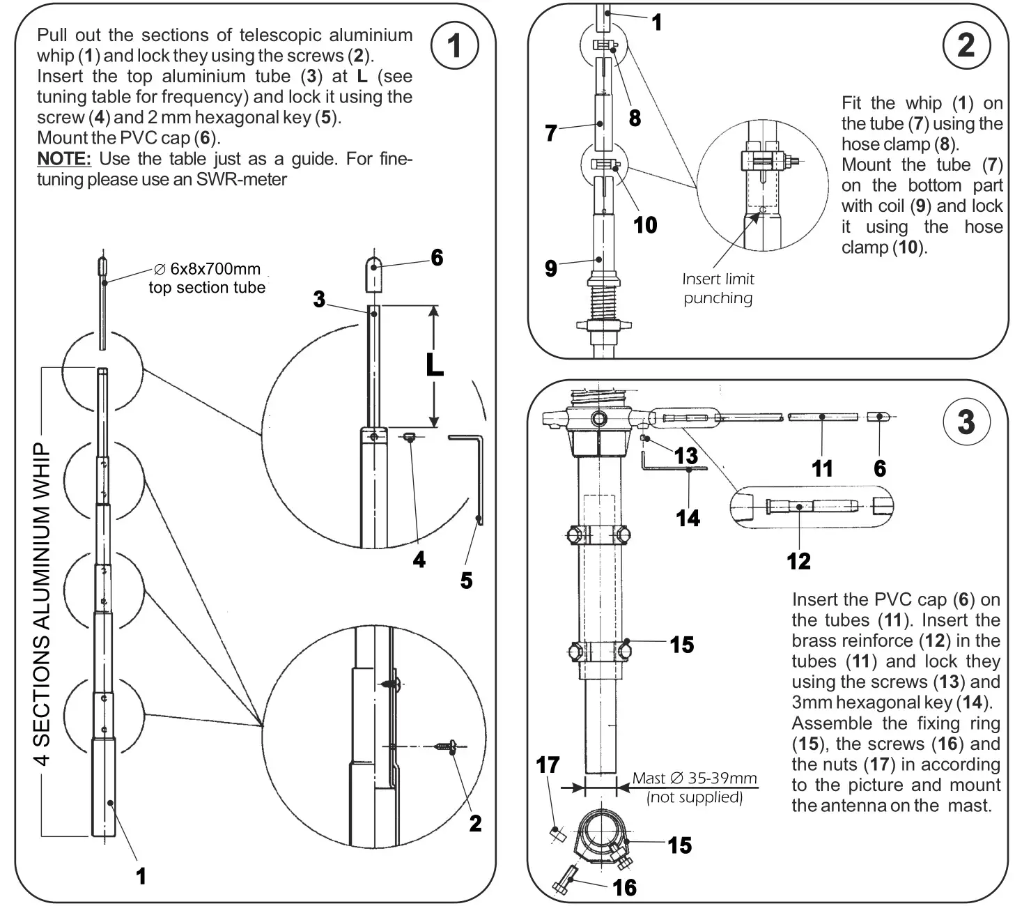 SIRIO 827 Omni Directional CB Antenna - MOUNTING INSTRUCTIONS