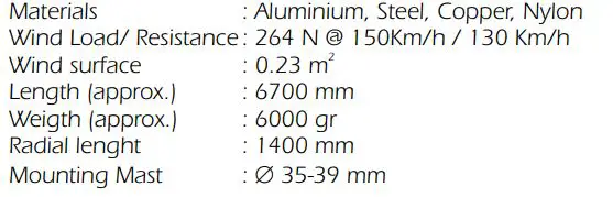 SIRIO 827 Omni Directional CB Antenna - Mechanical Data