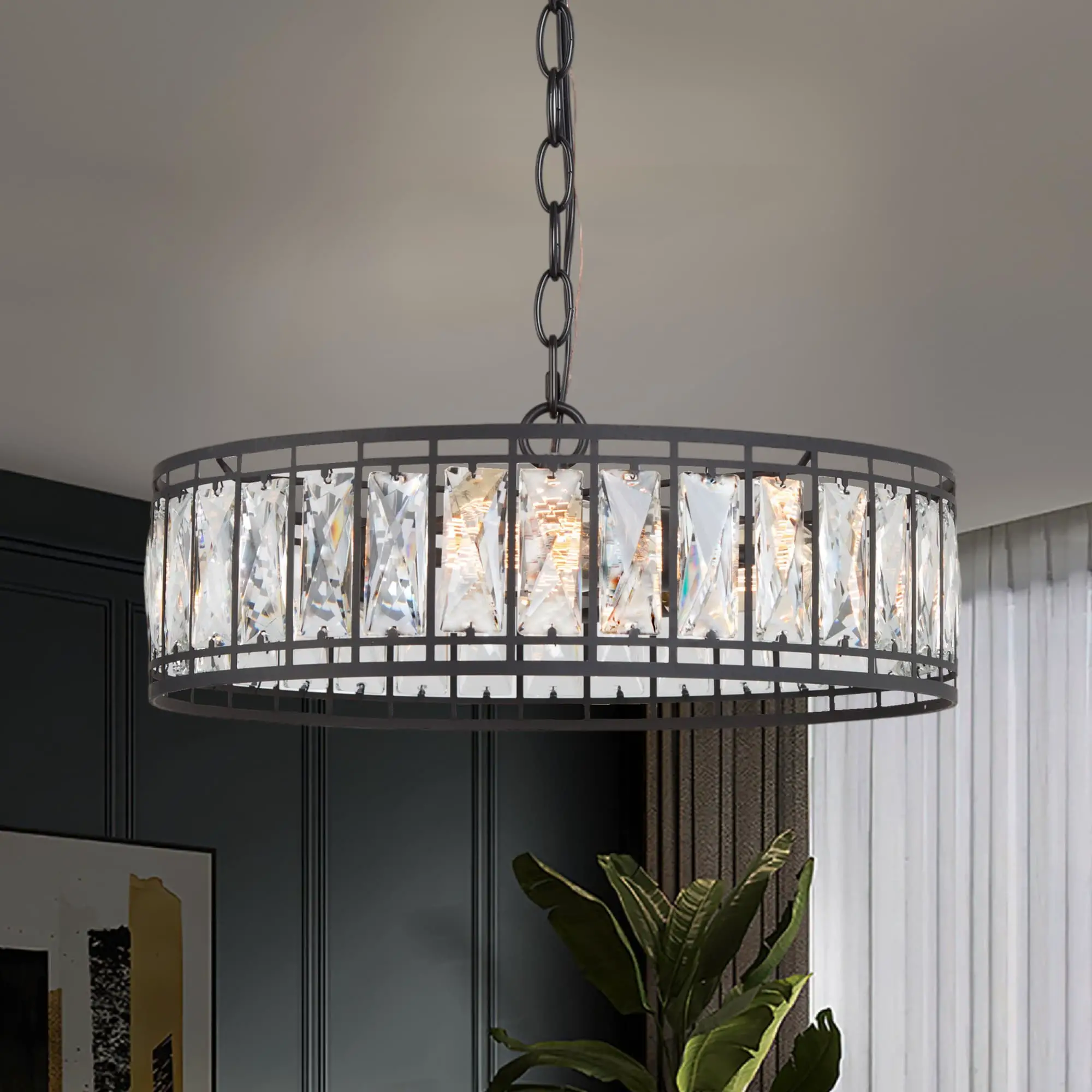 Uolfin A04111B3 Ballet 3-Light Matte Black Modern-Contemporary Crystal LED Chandelier