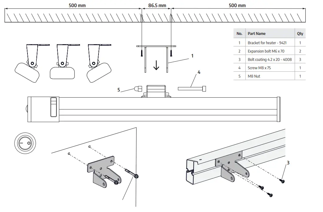 CANOPIA AH-15 Waterproof Outdoor Carbon Fiber Heater with Wall-Ceiling Mount - Figure 1