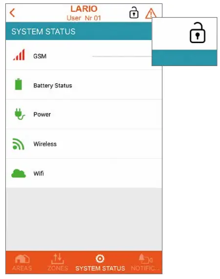 AMC LARIO Smart Control Panel - STATUS menu