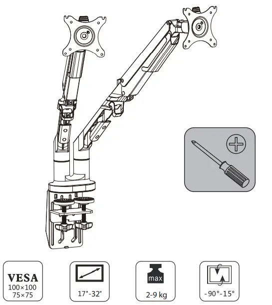 DESQ 1723 Dual Monitor Arm Gas Spring