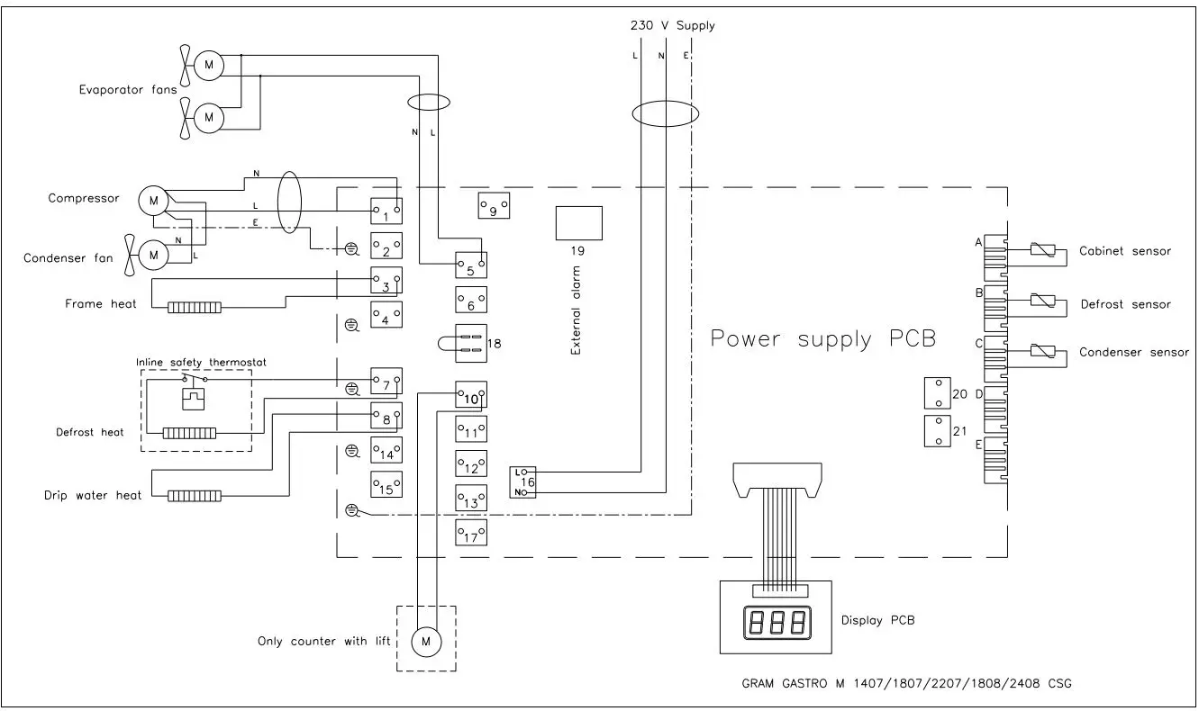 GRAM K 1807 CSG Three Door Refrigerated Counter Instructions - Wiring diagram