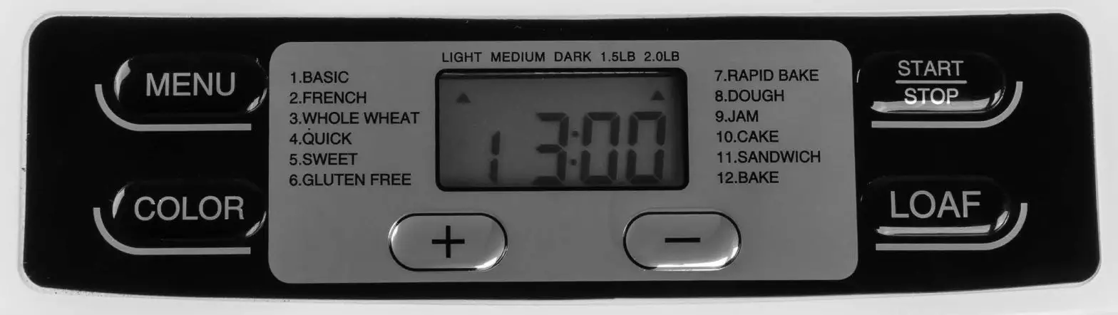 HomeCraft HCPBMAD2WH Bread Maker--CONTROL PANEL