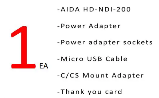 AIDA HD-NDI-200 HX2 POV Camera User Manual - Packing List