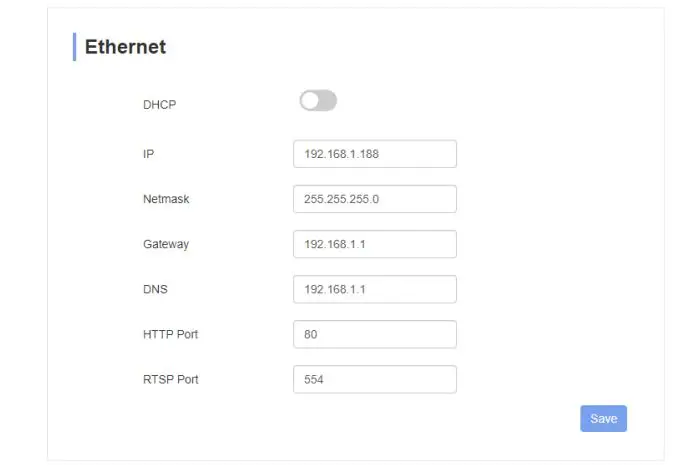 AIDA HD-NDI-200 HX2 POV Camera User Manual - The Ethernet tab allows you to change the IP settings of the camera