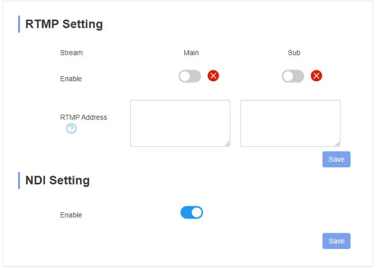 AIDA HD-NDI-200 HX2 POV Camera User Manual - The Video Transmission tab is responsible for the direct streaming protocol