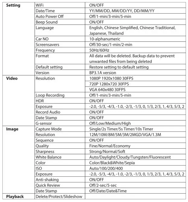 Blaupunkt BP 3.1 A Video Recorder - FUNCTIONS
