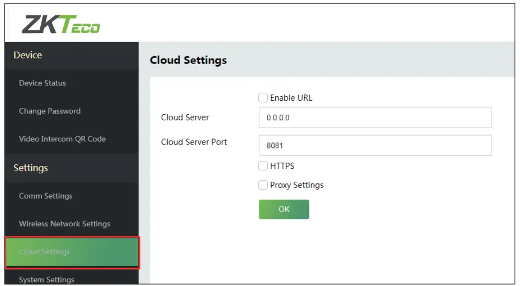 ZKTECO Notus RFID and Fingerprint Access Control Terminal-Cloud Settings2