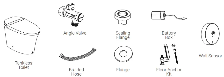 Swiss Madison SM-ST040 Touchless Tankless Toilet - INCLUDED PARTS