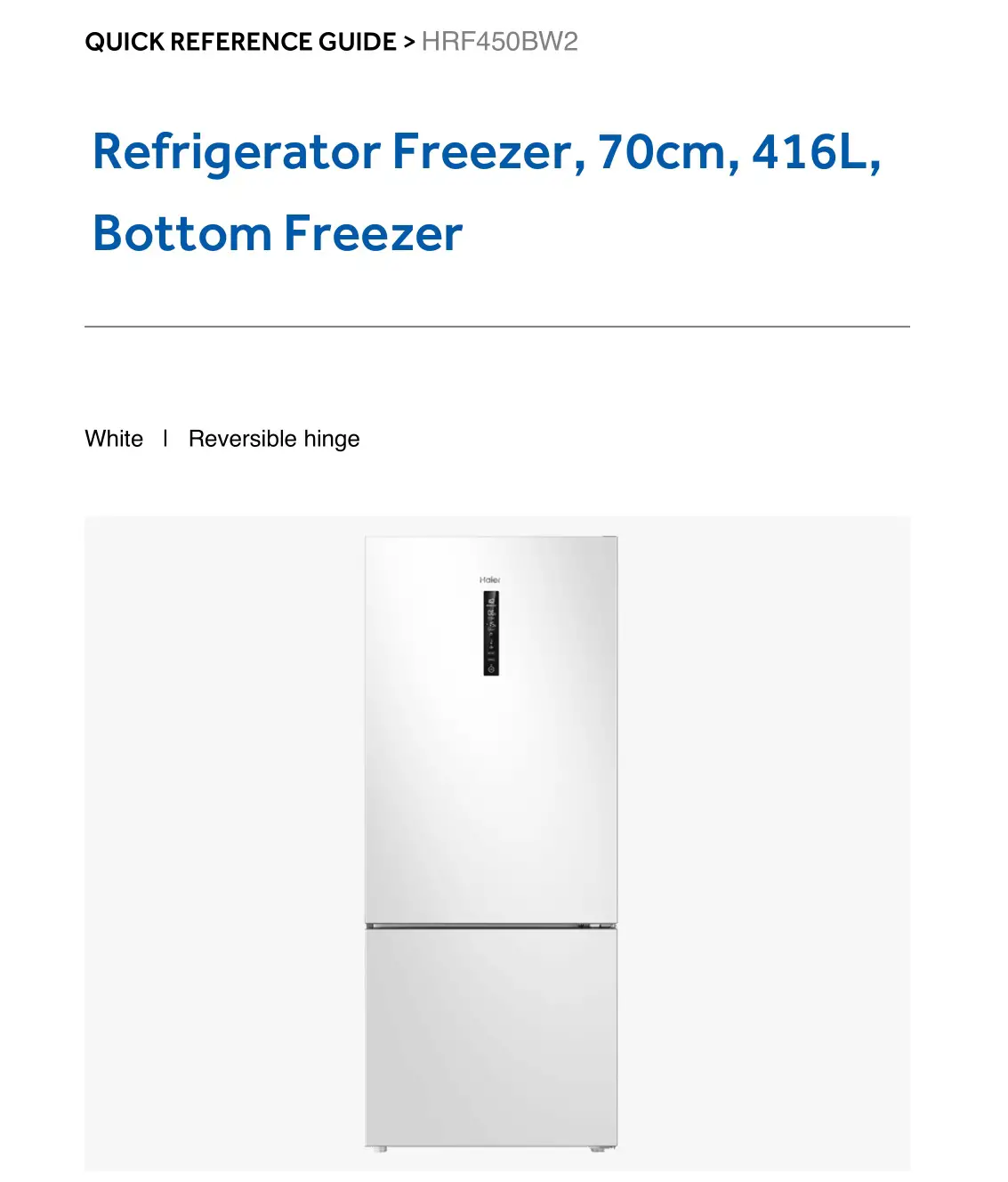 Haier HRF450BW2 416L Bottom Freezer Refrigerator User Guide