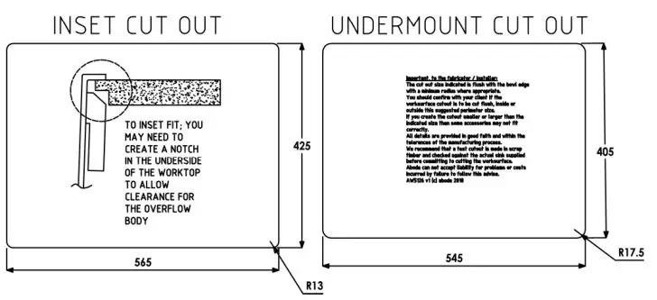 abode Matrix R15 1.5 Bowl - Product dimensions and installation 2