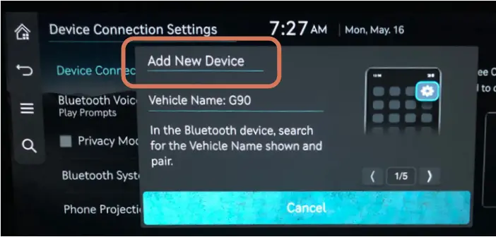 GENESIS G90 - PHONE PAIRING 5