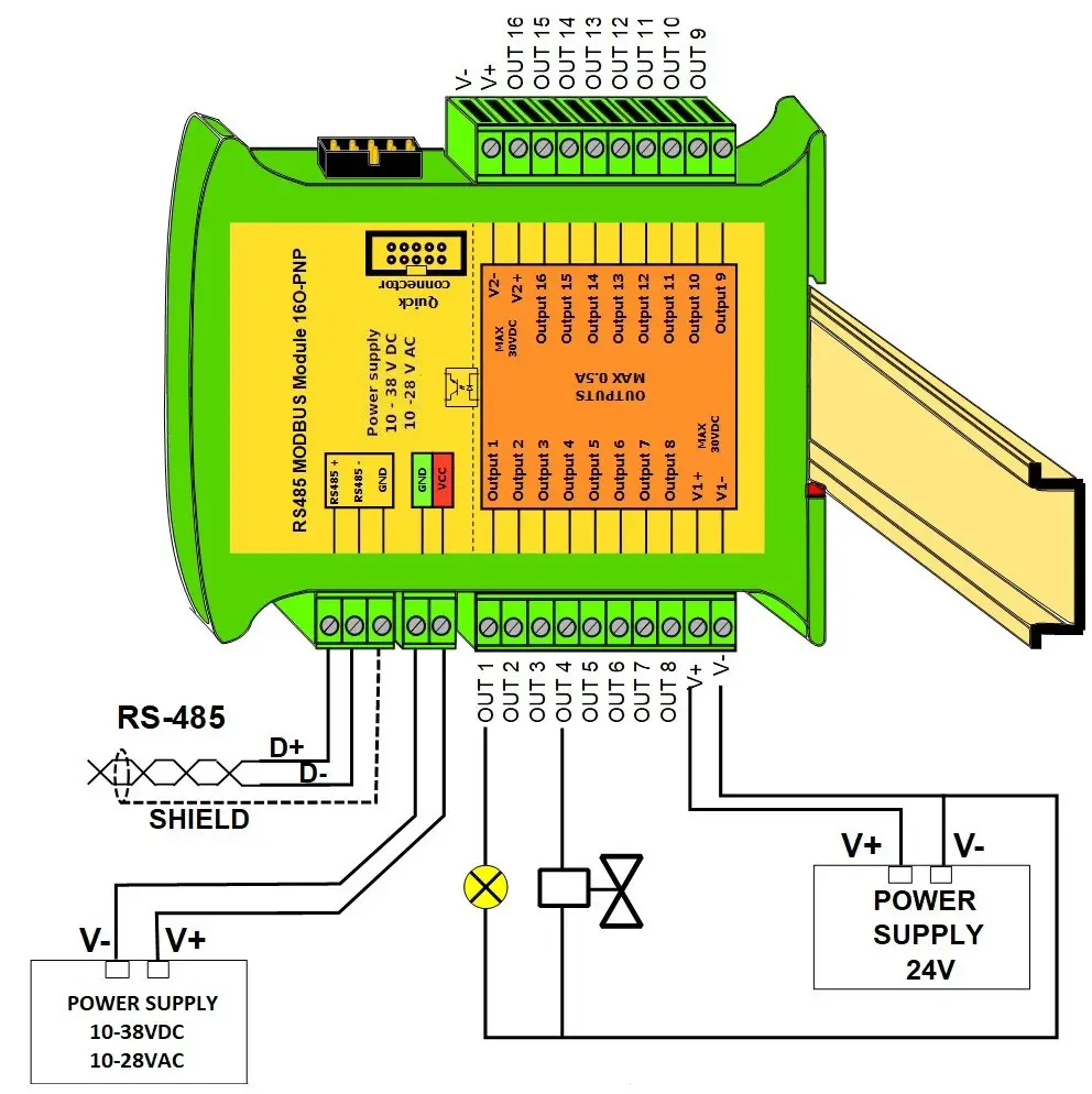 aspar RS485 8 Analogue Universal Inputs - Module Connection