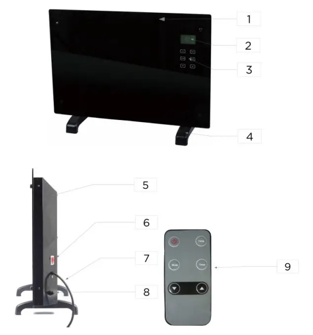 kogan KAHTP20BLKA 2000W Black Glass Portable Electric - OVERVIEW