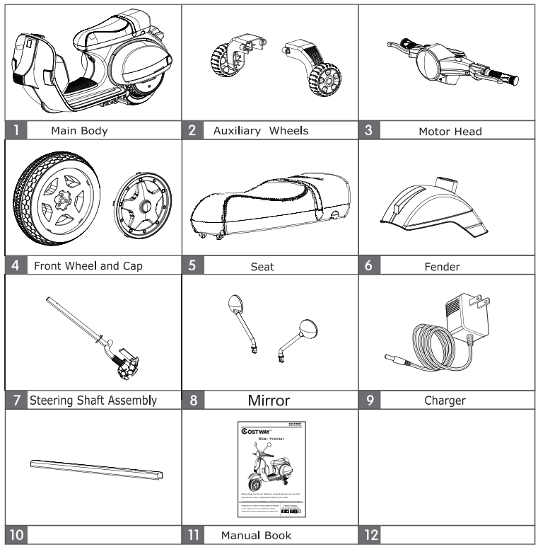 COSTWAY TY327441 Kids Ride On Motorcycle - Packing list